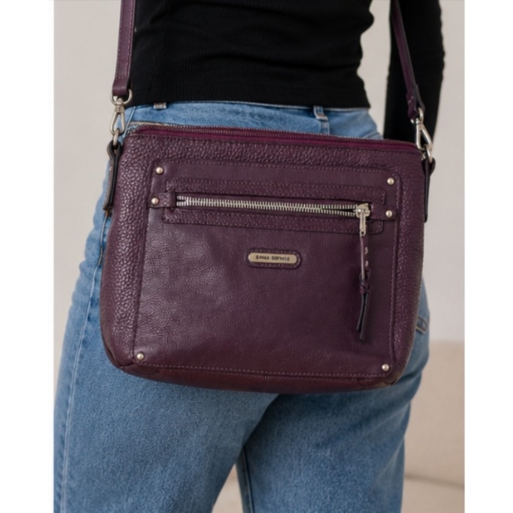 Dana Buchman Plum Purple Faux Leather Crossbody Bag Zebra Print Lining Purse